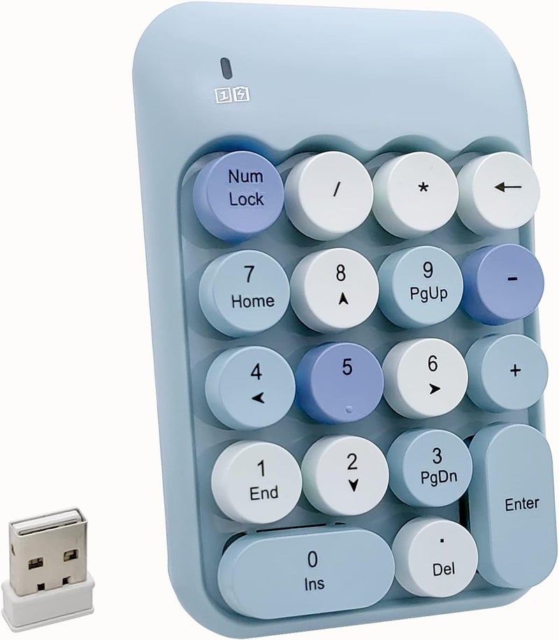 Seaciyan Wireless Number Pad, Ergonomic Cute Colorful Retro Mini Portable Numeric Keypad, 2.4G Cordless External Keyboard for Computer, Laptop (Blue) - Image 1